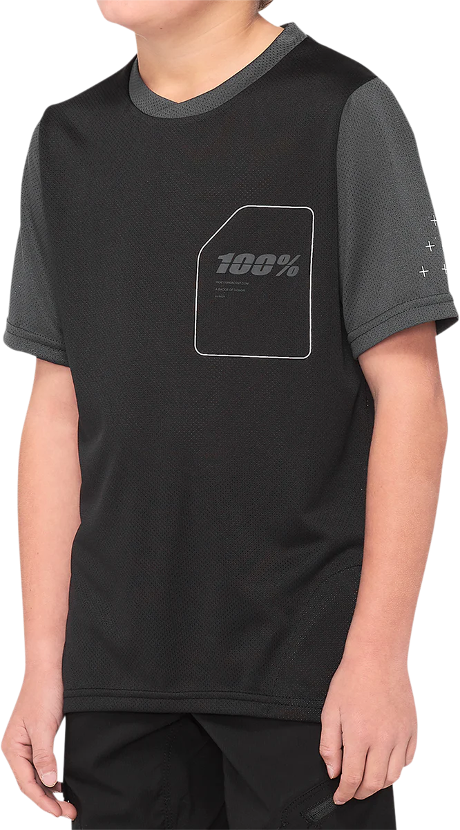 100% Youth Ridecamp Short-Sleeve Jersey - Black/Charcoal - Large 40031-00002