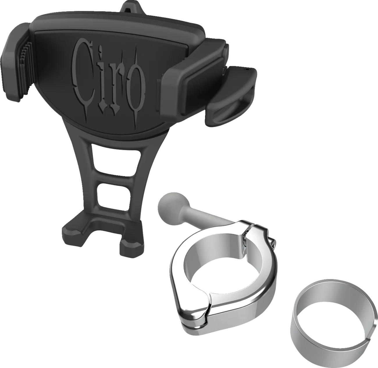 CIRO Phone Holder - Constrictor - Black - Chrome 1-1/8" | 1-1/4" Handlebar Mount 50354