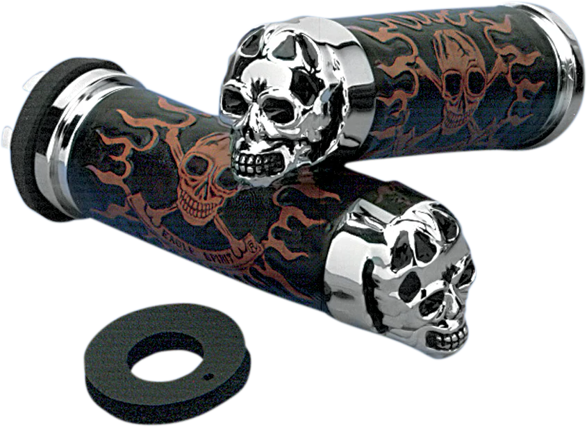 DRAG SPECIALTIES Grips - Skull Grips - Plain Eyes - Chrome 74693B