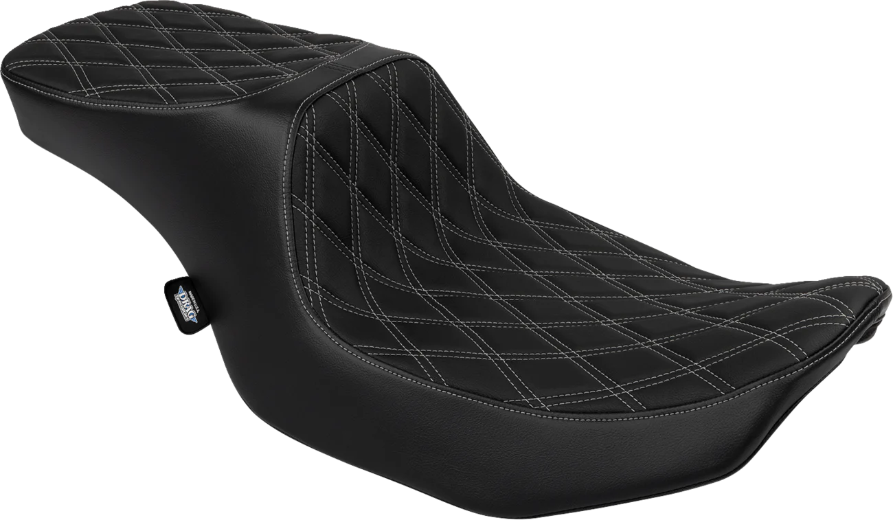 DRAG SPECIALTIES Predator 2-Up Seat - Vinyl - Double Diamond Silver Stitch - FLTR/FLHX '23-'24 4692C