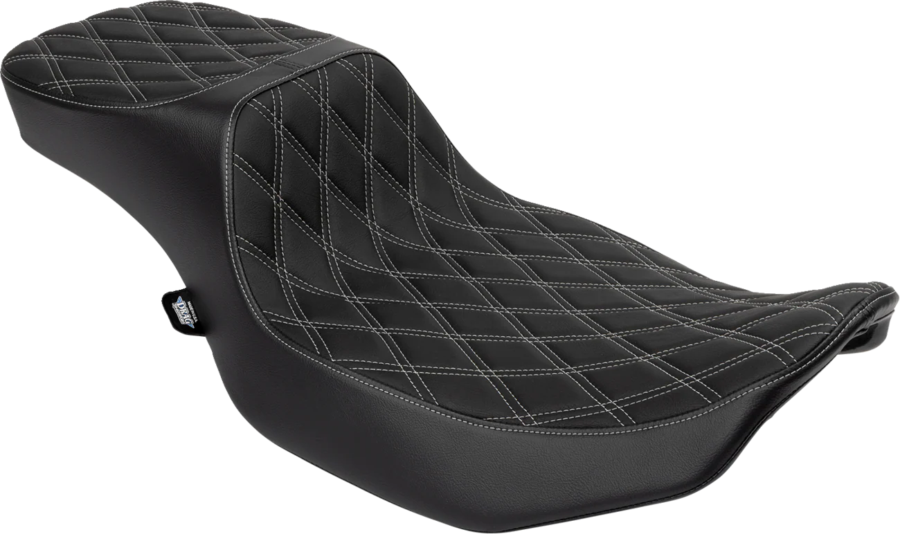 DRAG SPECIALTIES Predator III 2-Up Seat - Extended Reach - Vinyl - Silver Double Diamond Stitch - FLHX/FLTR '23-'24 4691C