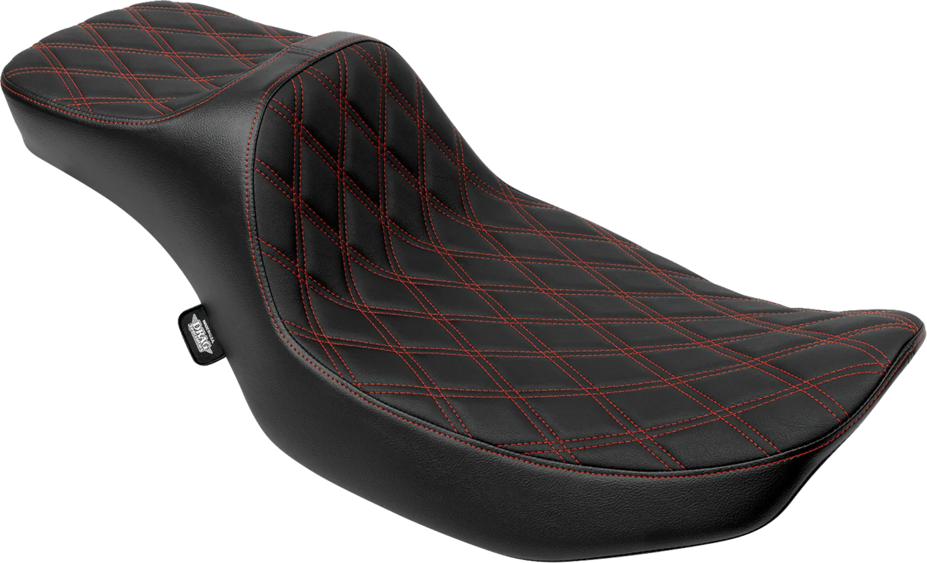 DRAG SPECIALTIES SEATS Extended Reach Predator III Seat - Double Diamond - Red Stitching - Vinyl - FLH/FLT '23-'24 4705D