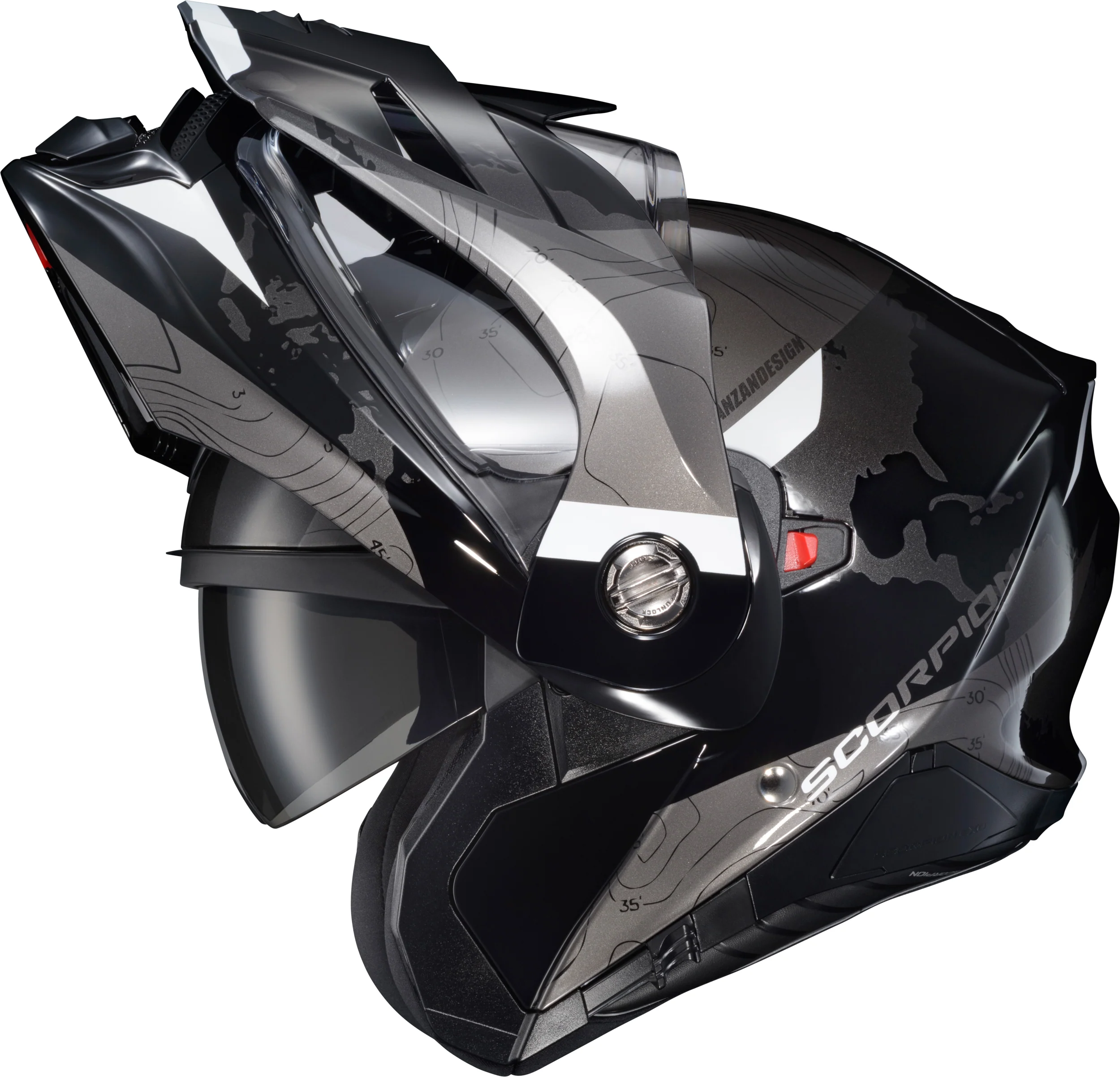 Scorpion - Exo At960 Modular Helmet Topographic Black/White Sm - Image 4