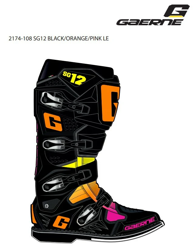 GAERNE SG-12 Le Boots Black/Orange/Pink Size 09 - Performance Footwear for Riders