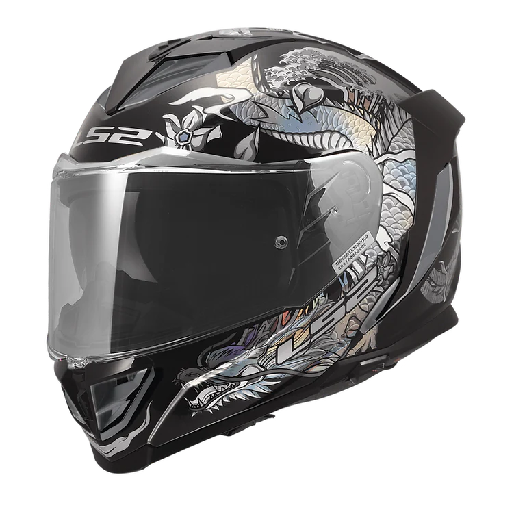 LS2 Assault III Warrior Krome Silver Black Motorcycle Helmet