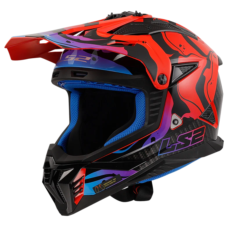 LS2 - Gate II Wash Motocross Helmet - Gloss Red/Blue/Purple
