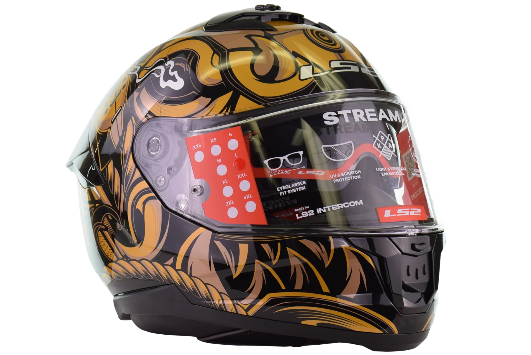 LS2 - Stream II Full Face Helmet - Samurai Gloss Black Gold - Image 13