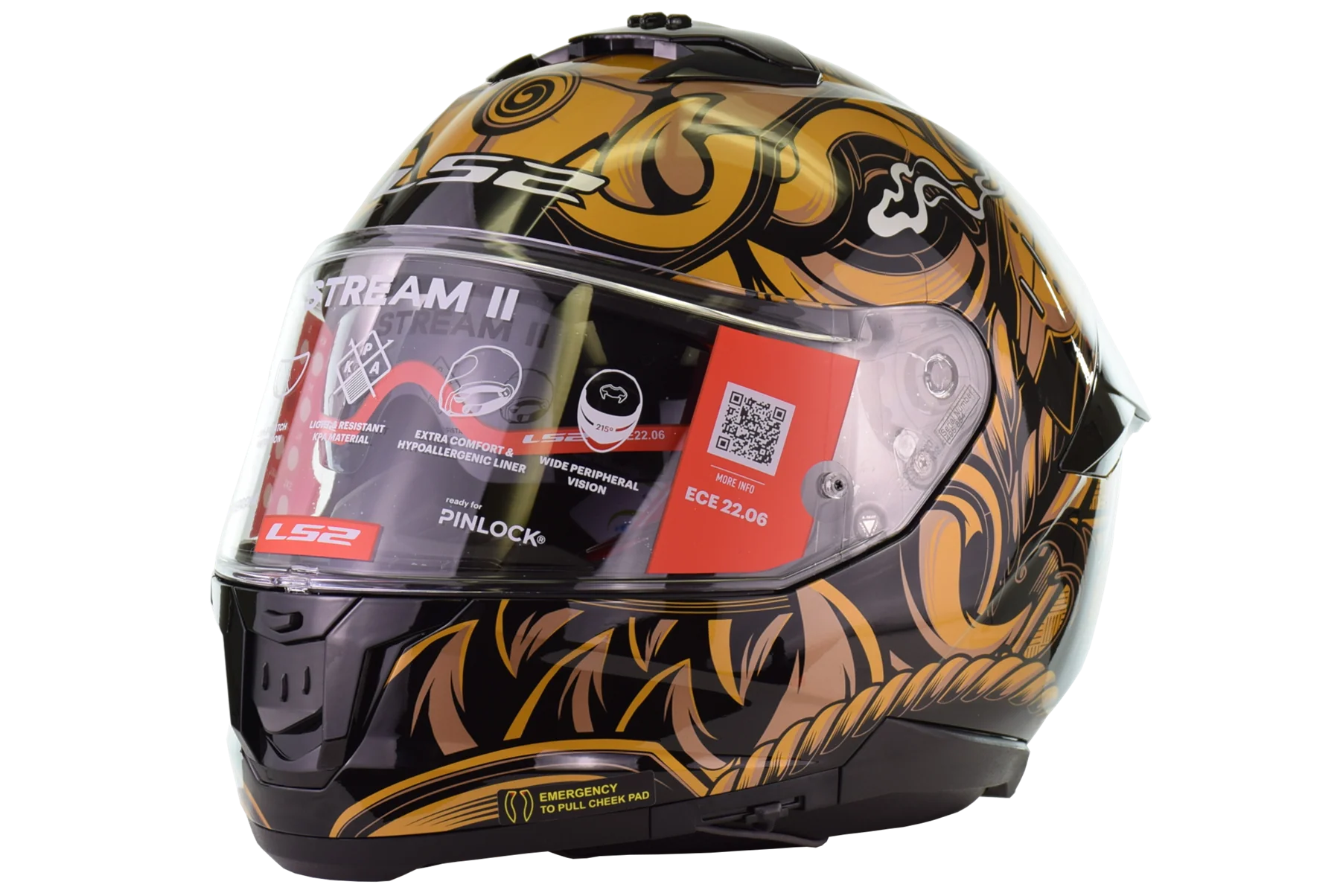 LS2 - Stream II Full Face Helmet - Samurai Gloss Black Gold - Image 6