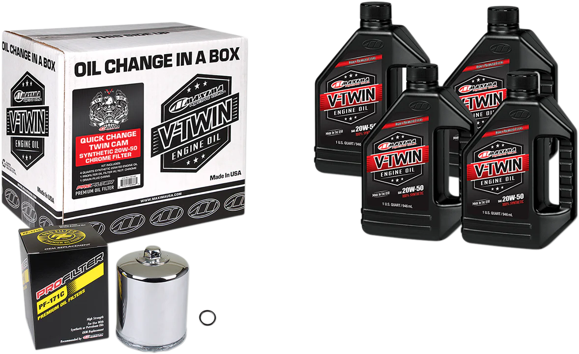 MAXIMA RACING OIL Quick Change Twin Cam Synthetic 20W-50 Oil Change Kit - Chrome Filter 90-119014PC