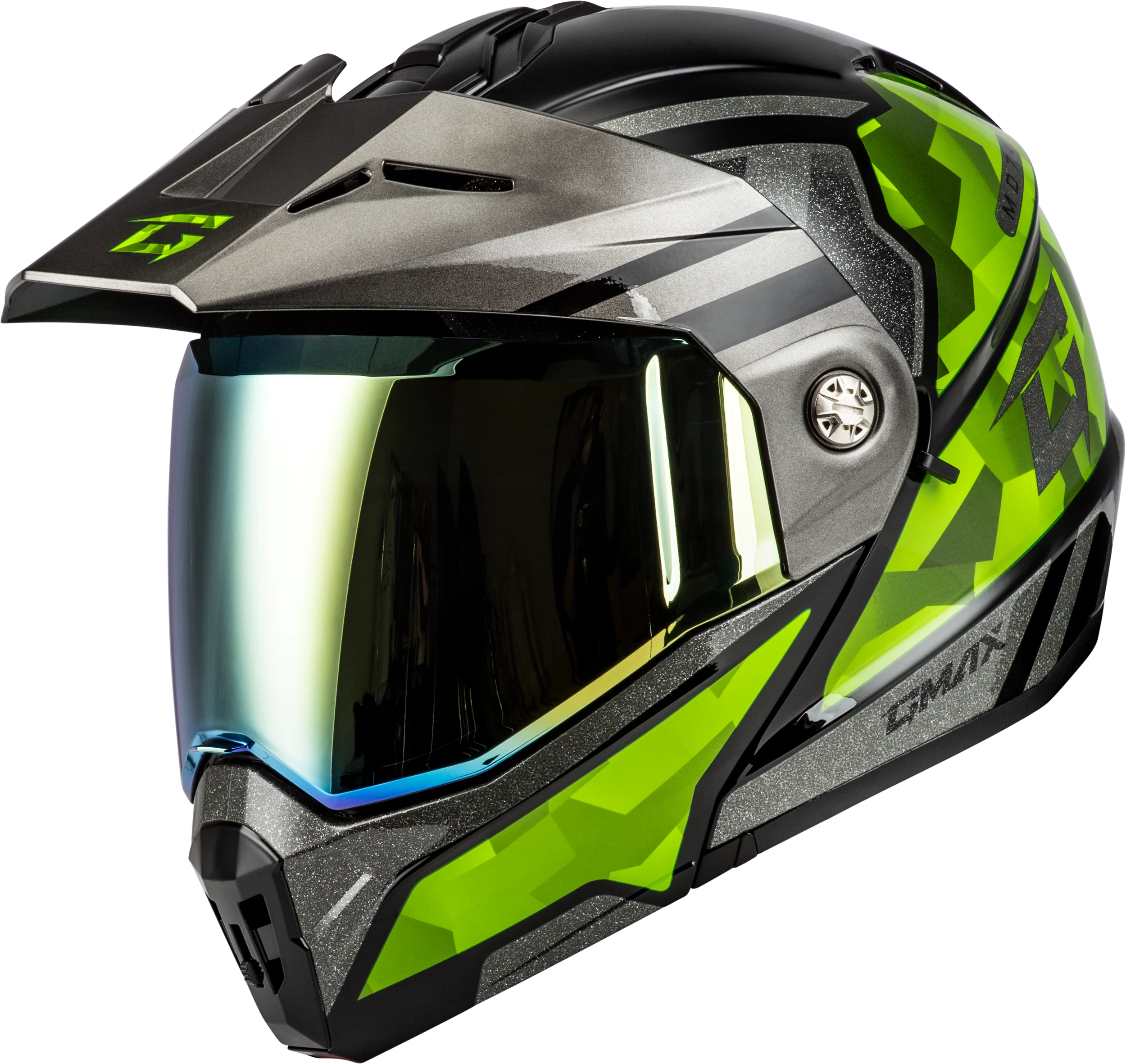 Md 74 Striker Modular Helmet W Gld Shld Blk/Slvr/Grn Mtlc Xl