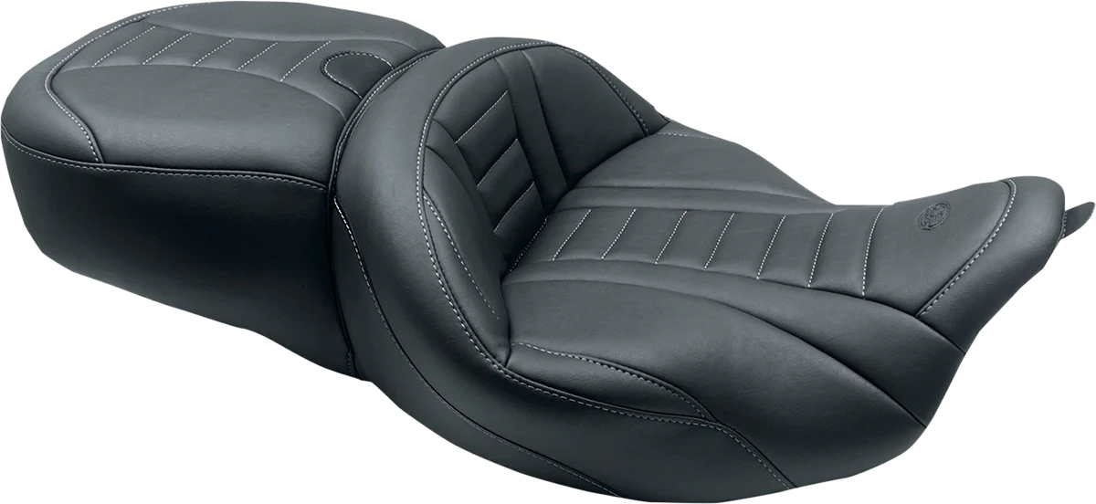 MUSTANG One-Piece Deluxe Touring Seat - Black w/ Gun Metal Stitching 79006GM - Image 2