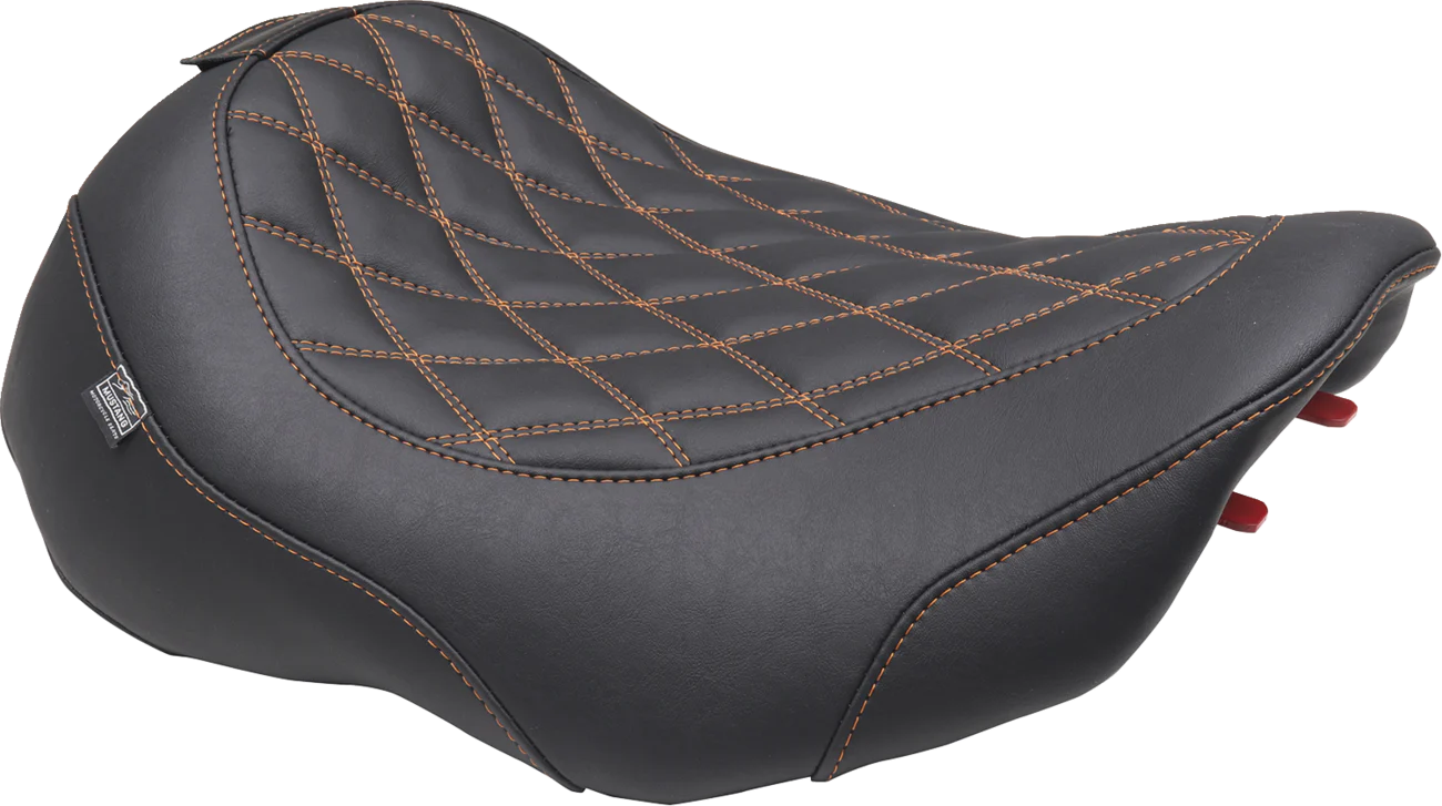 MUSTANG Wide Tripper* Seat - Solo - Dark Brown/Mandarin Orange Stitching - FLT/FLH '23-'25 89503MO