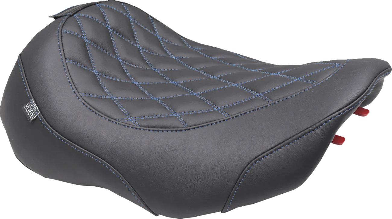 MUSTANG Wide Tripper* Seat - Solo - Dark Brown/Sky Blue Stitching - FLT/FLH '23-'25 89503SB