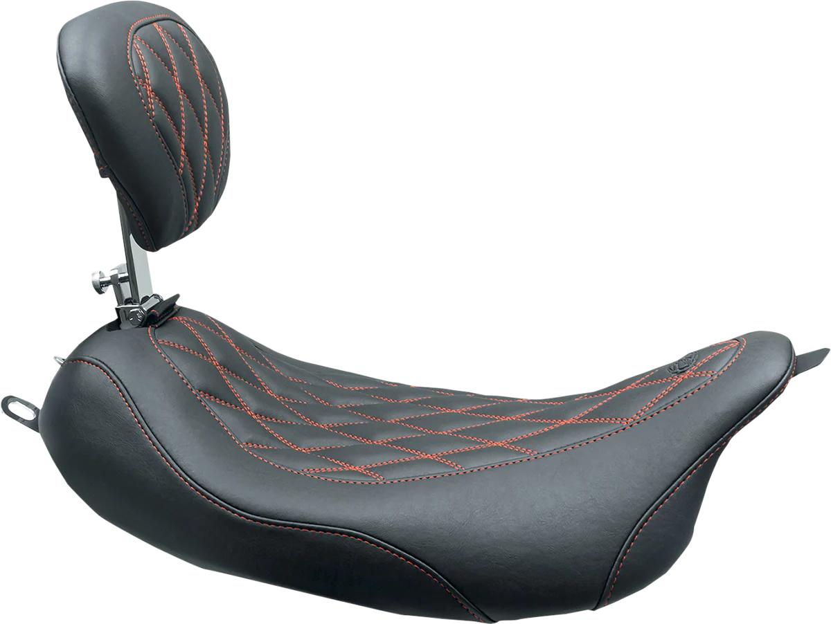 MUSTANG Wide Tripper* Solo Seat - w/ Drivers Backrest - Black w/ American Beauty Red Stitching 79727AB - Image 3