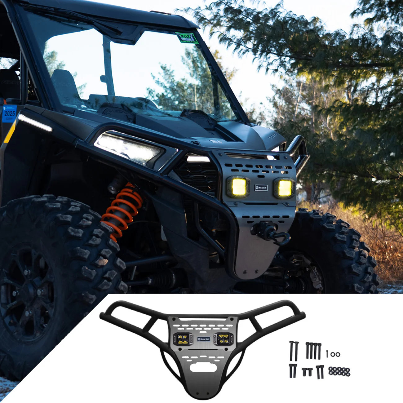 RAVEK Front Bumper/Skid Plate with Amber Lights - Black - RZR XP 1000 64-317BKLA - Image 5