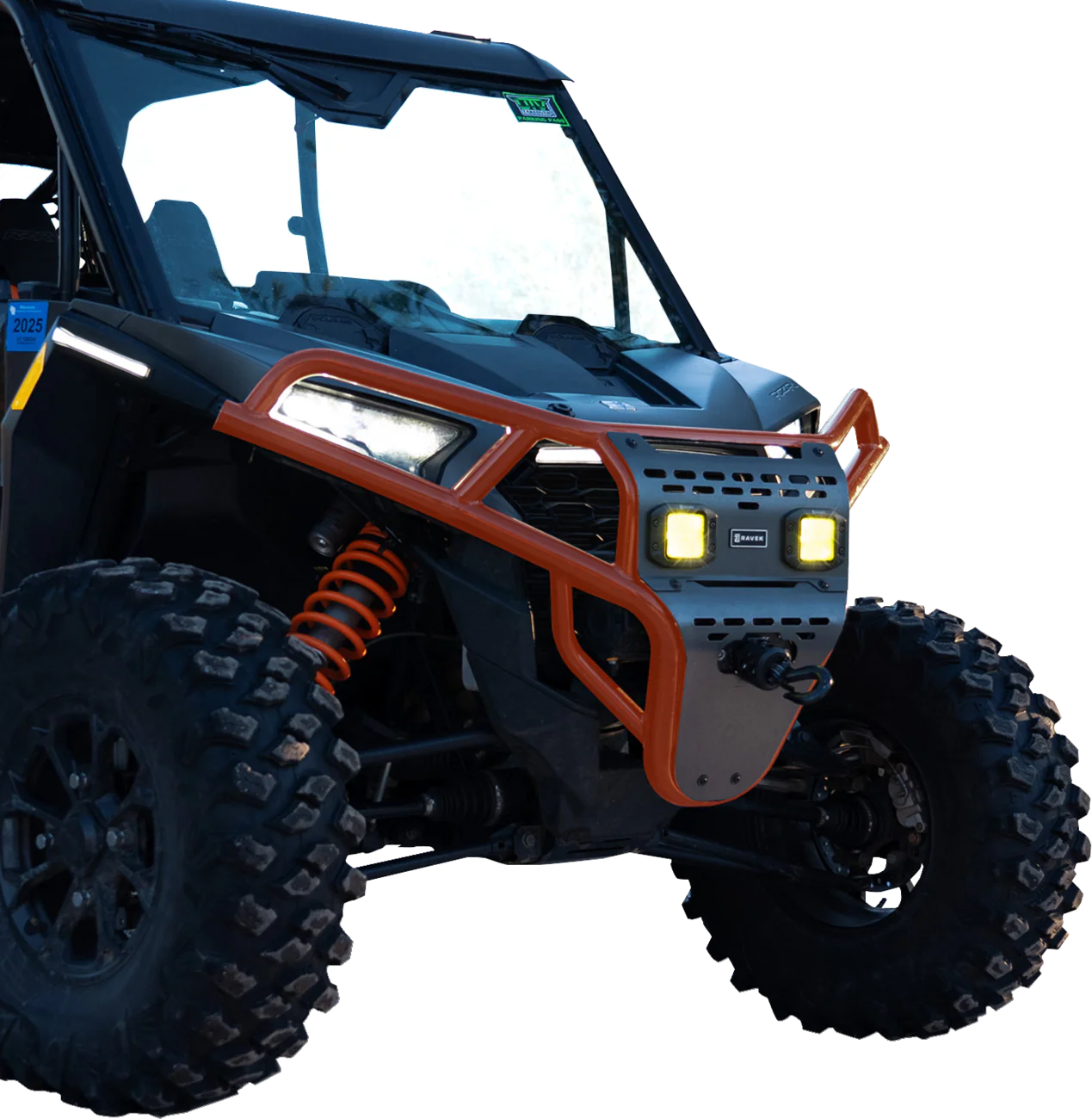 RAVEK Front Bumper/Skid Plate with Amber Lights - Orange - RZR XP 1000 64-317ORLA - Image 3