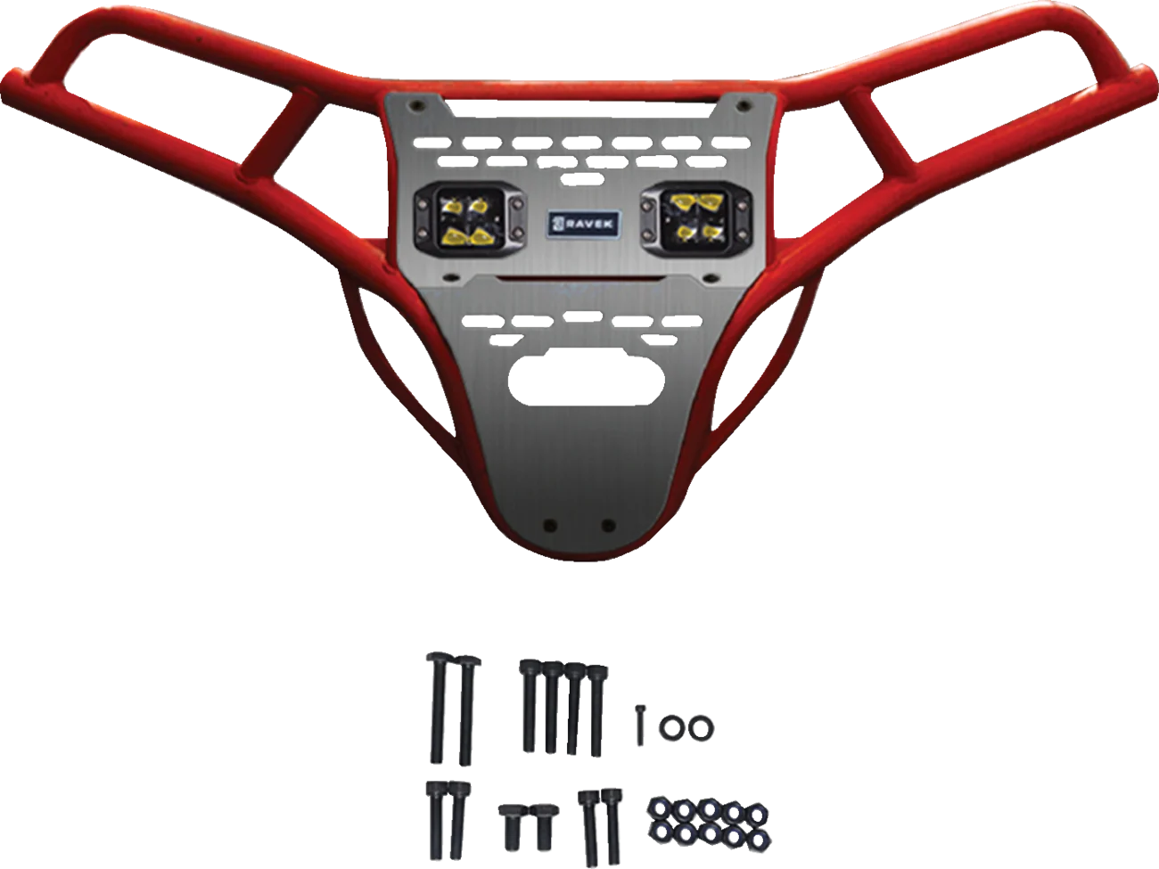 RAVEK Front Bumper/Skid Plate with Amber Lights - Red - RZR XP 1000 64-317RDLA