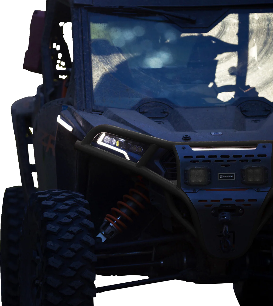 RAVEK Front Bumper/Skid Plate with White Lights - Black - RZR XP 1000 64-317BKL - Image 4