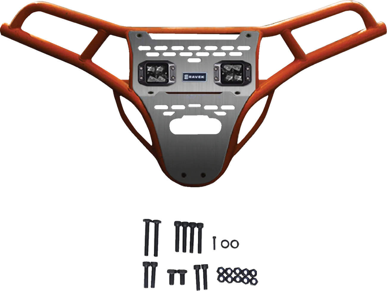 RAVEK Front Bumper/Skid Plate with White Lights - Orange - RZR XP 1000 64-317ORL