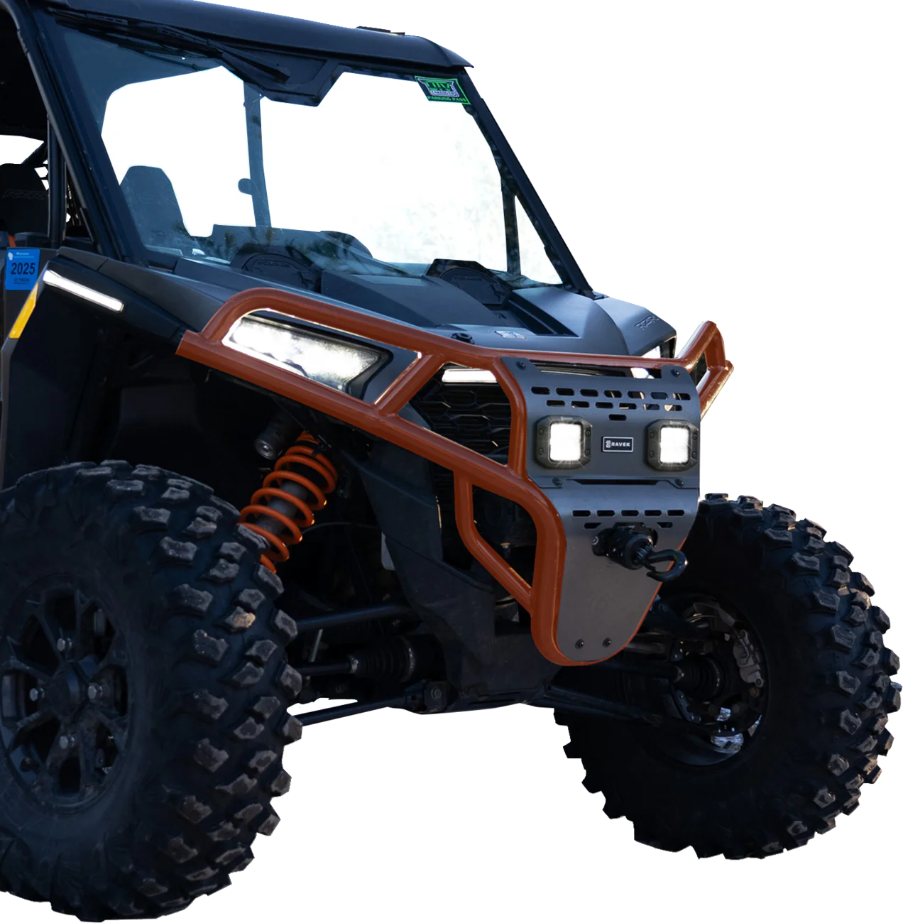 RAVEK Front Bumper/Skid Plate with White Lights - Orange - RZR XP 1000 64-317ORL - Image 3