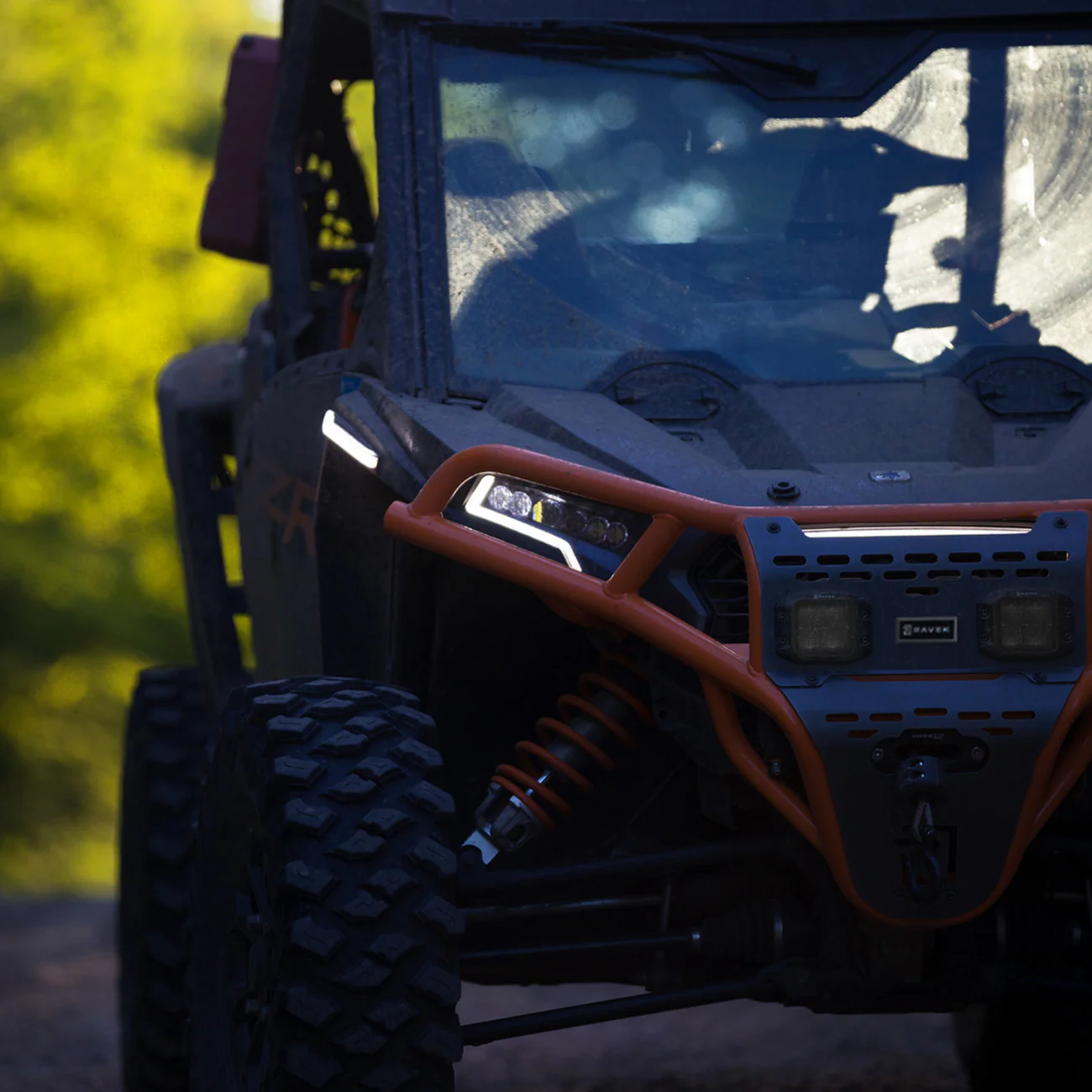 RAVEK Front Bumper/Skid Plate with White Lights - Orange - RZR XP 1000 64-317ORL - Image 4