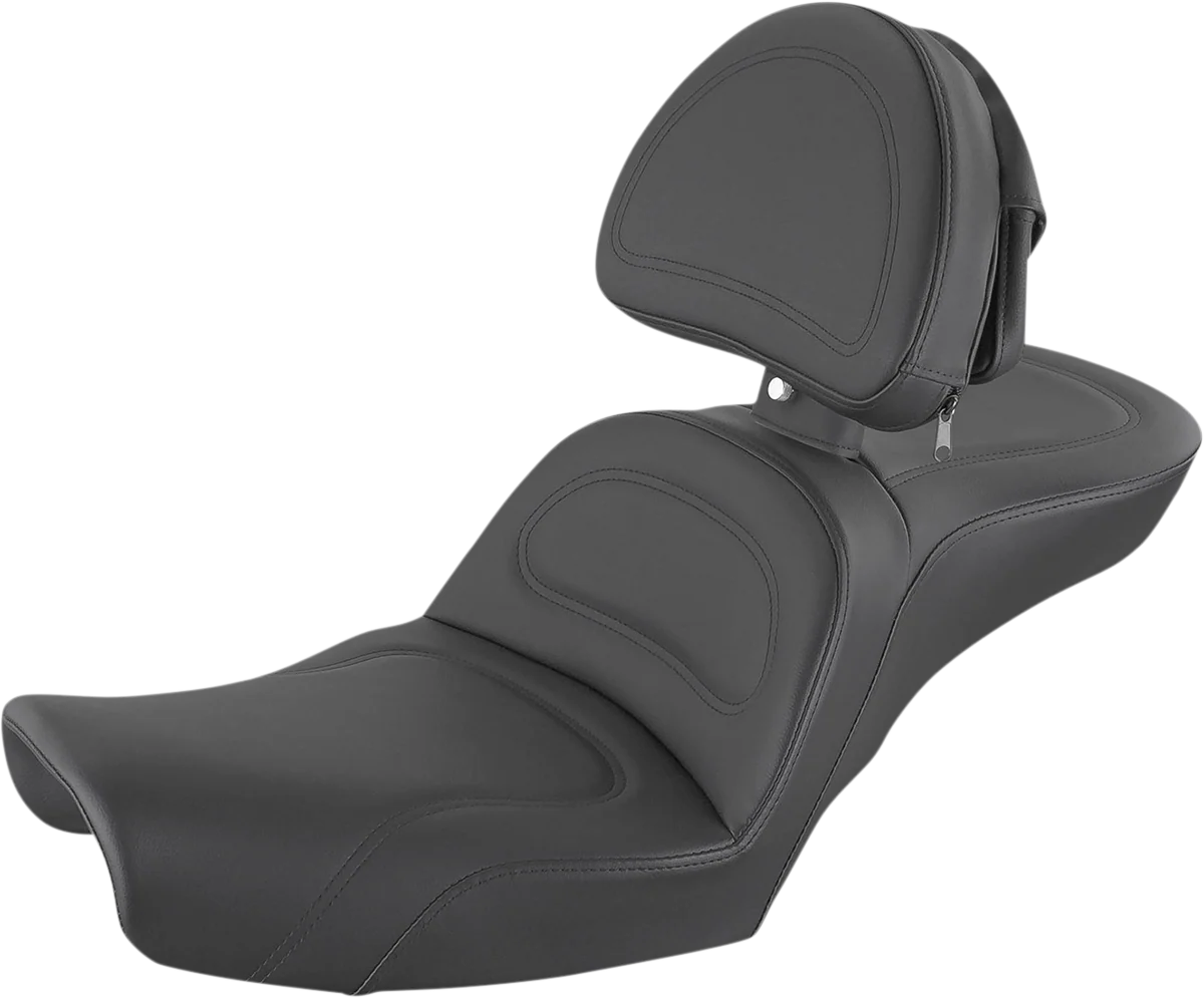 SADDLEMEN Explorer Seat - With Backrest - Stitched - Black - Dyna 896-04-030