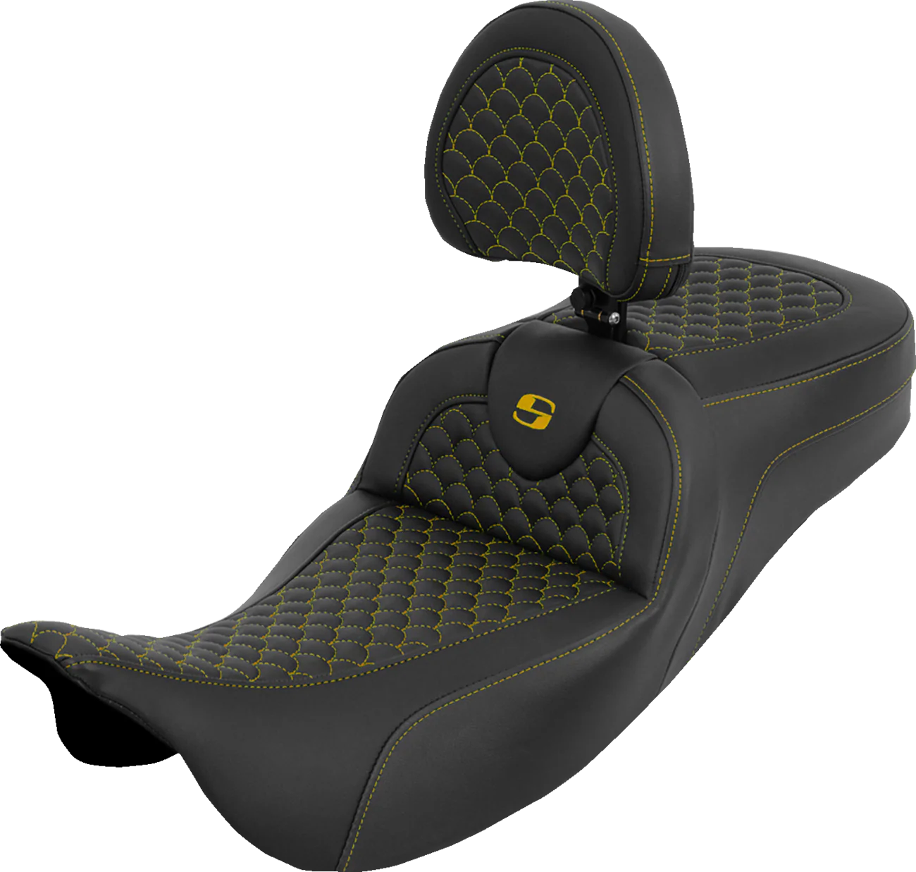 SADDLEMEN Extended Reach Roadsofa™ Seat - Dragon Scale - Gold Stitch - with Backrest - Touring '08-'25 808-07B-209B7