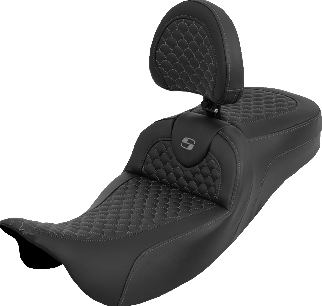 SADDLEMEN Extended Reach Roadsofa™ Seat - Dragon Scale - Gray Stitch - with Backrest - Touring '08-'25 808-07B-209B2