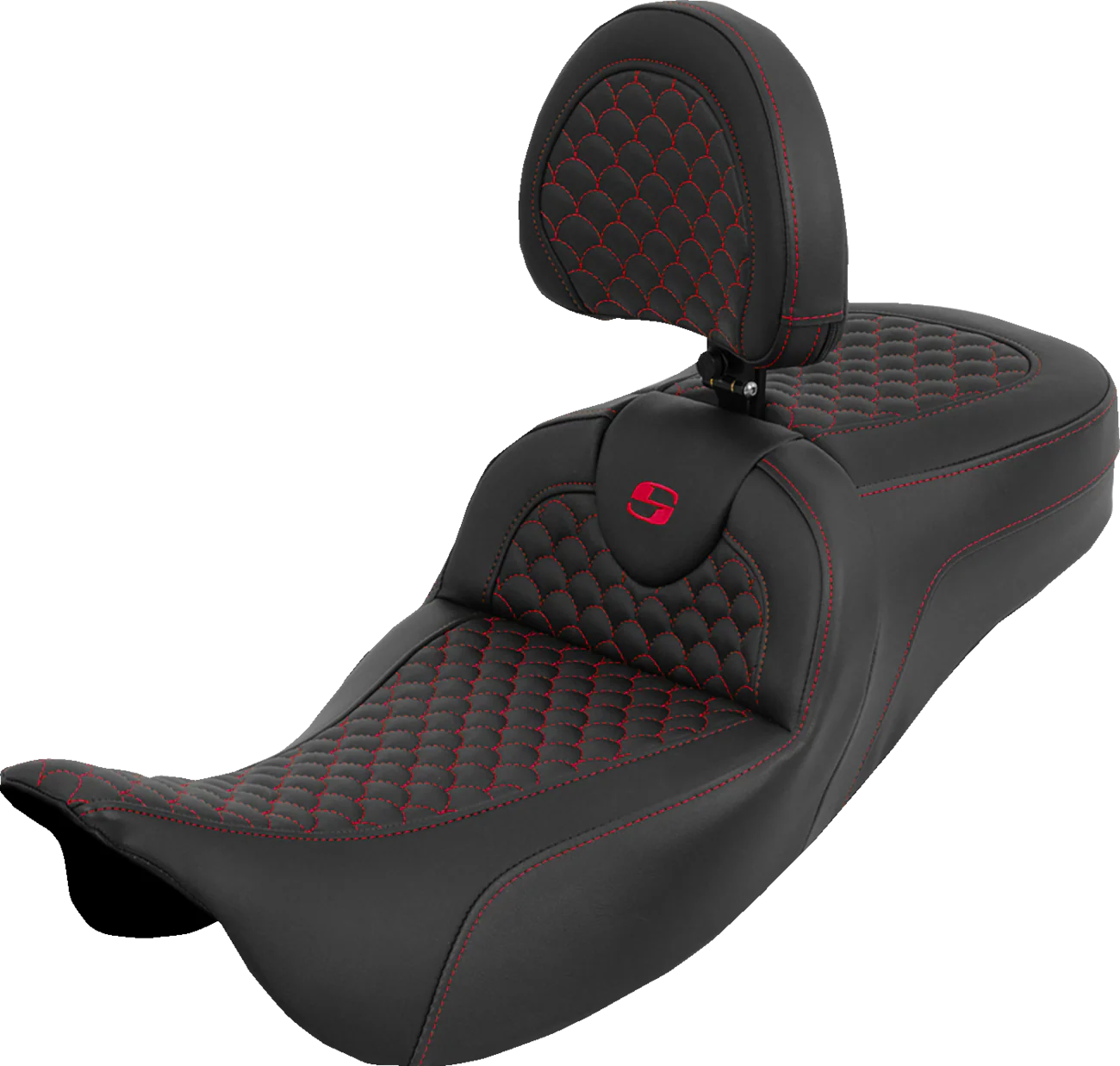 SADDLEMEN Extended Reach Roadsofa™ Seat - Dragon Scale - Red Stitch - with Backrest - Touring '08-'25 808-07B-209B4