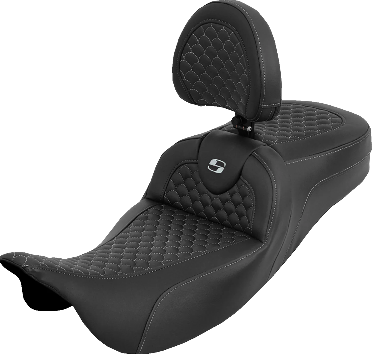 SADDLEMEN Extended Reach Roadsofa™ Seat - Dragon Scale - Silver Stitch - with Backrest - Touring '08-'25 808-07B-209B5