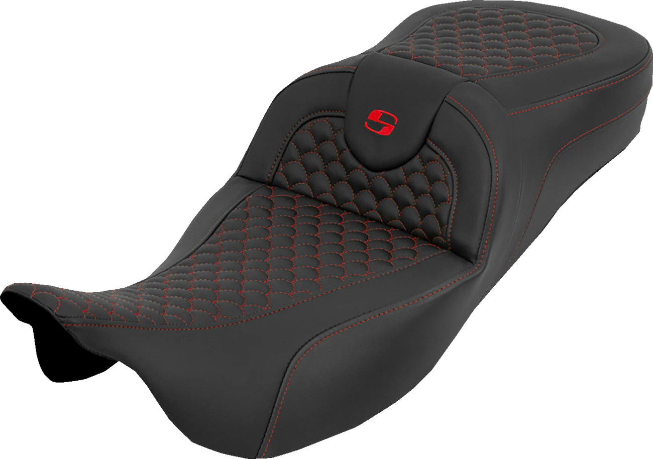 SADDLEMEN Extended Reach RoadSofa™ Seat - Dragon Scale - w/o Backrest - Red Stitch - FLH/FLT '08-'25 808-07B-20904