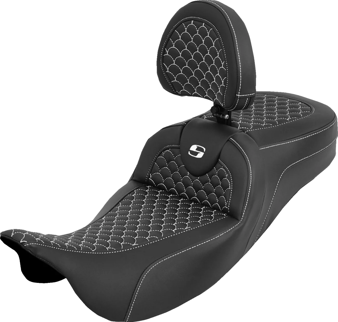 SADDLEMEN Extended Reach Roadsofa™ Seat - Dragon Scale - White Stitch - with Backrest - Touring '08-'25 808-07B-209B6
