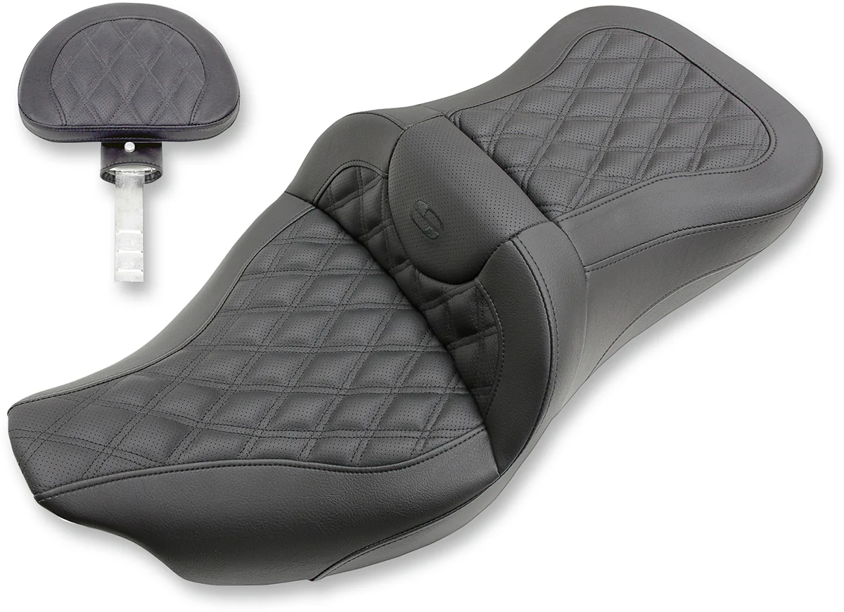 SADDLEMEN Extended Reach Roadsofa™ Seat - Lattice Stitched - Backrest - FL '08-'24 808-07B-184BR