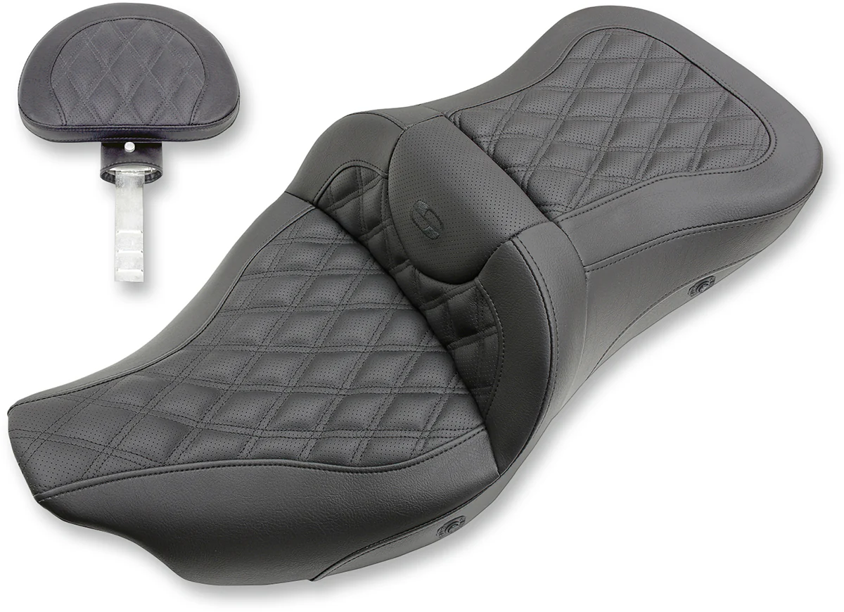 SADDLEMEN Extended Reach Roadsofa™ Seat - Lattice Stitched - Backrest - Heated - FL '08-'24 808-07B-184BRHC