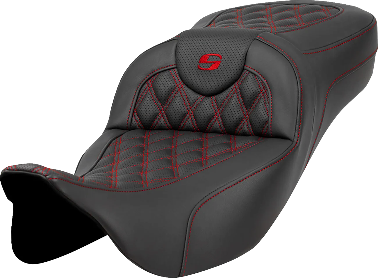 SADDLEMEN Extended Reach Roadsofa* Seat - Lattice Stitch - Red Stitch - without Backrest - FL '08-'23 808-07B-18404
