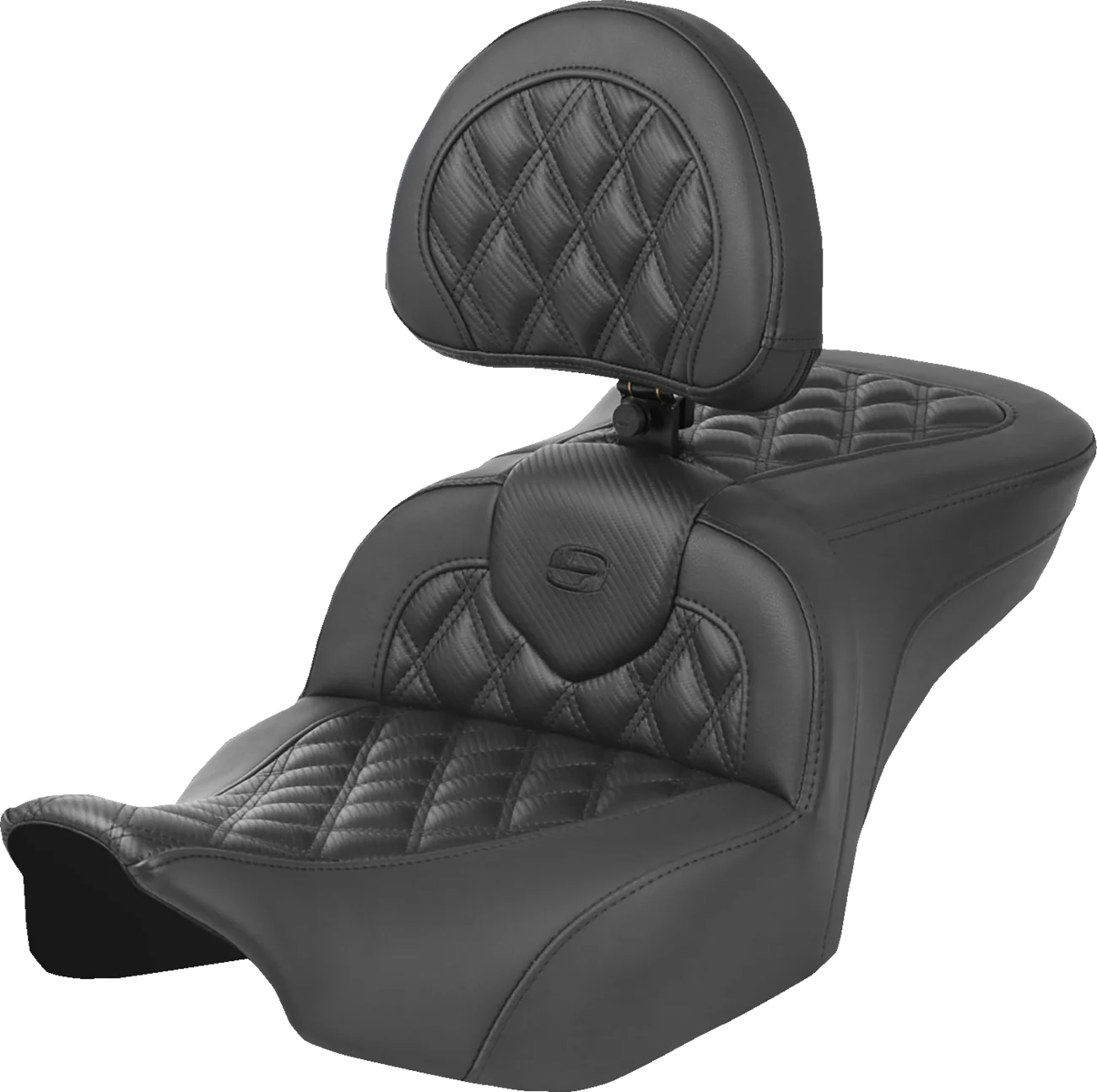 SADDLEMEN Heated Roadsofa™ Seat - Carbon Fiber - Lattice Stitch - w/ Backrest - FLT/FLH '23-'24 823-07-206C0