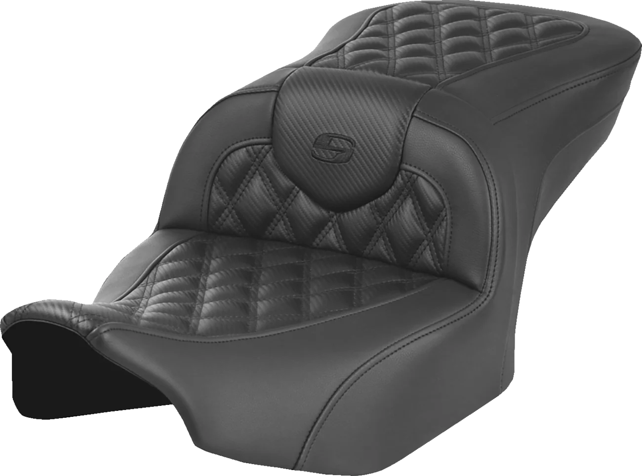SADDLEMEN Heated Roadsofa* Seat - Carbon Fiber - Lattice Stitch - w/o Backrest - FLT/FLH '23-'24 823-07-206A0
