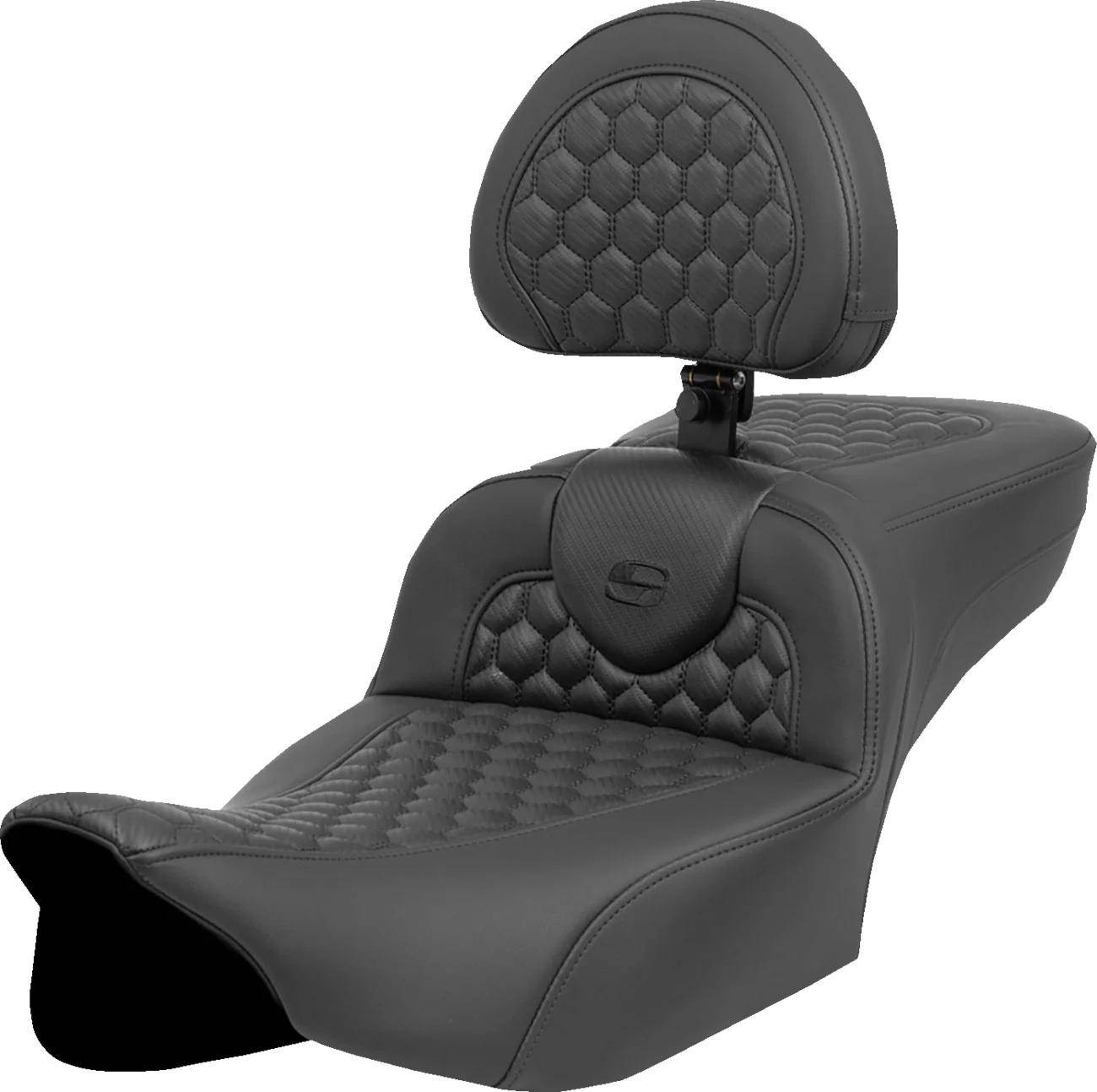 SADDLEMEN Heated RoadSofa* Seat - Extended Reach - Honeycomb Stitch - w/ Backrest - FLT/FLH *23-*24 823-07-190C0