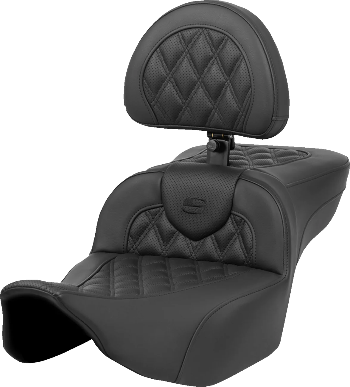 SADDLEMEN Heated RoadSofa* Seat - Extended Reach - Lattice Stitch - w/ Backrest - FLT/FLH *23-*24 823-07-184C0