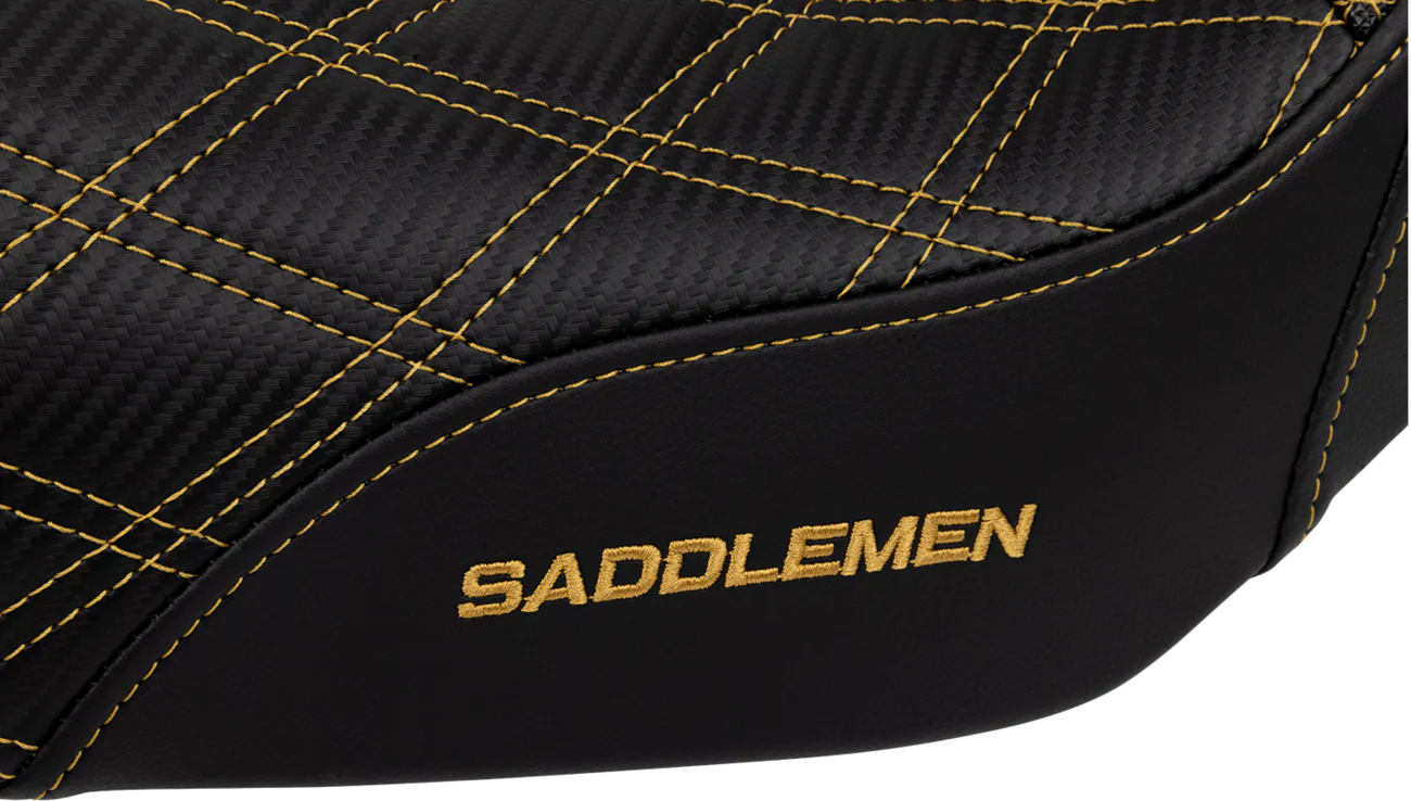 SADDLEMEN Pro Series SDC Performance Seat - Carbon Fiber/Lumbar Gripper - Gold Stitch - Dyna '06-'17 SC80604GOL - Image 3