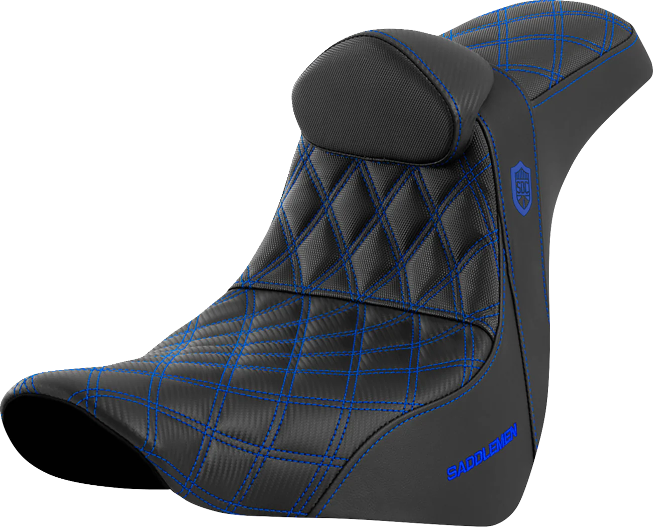SADDLEMEN Pro Series SDC Performance Seat - w/ Backrest - Blue Stitch - FL/FX '18-'23 SC81829BLURT