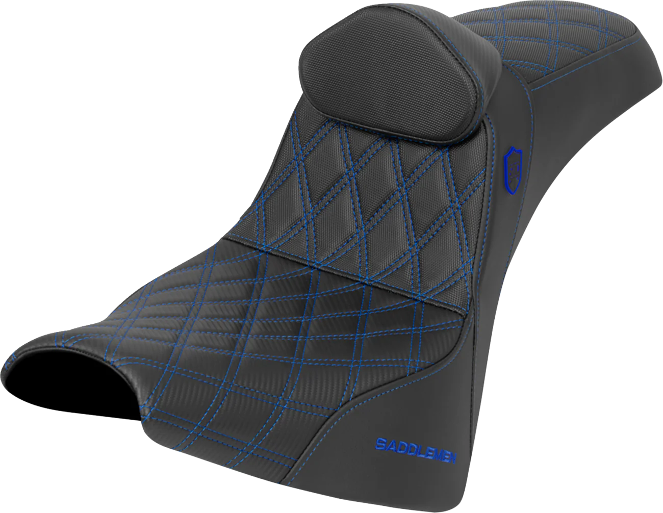 SADDLEMEN Pro Series SDC Performance Seat - w/ Backrest - Blue Stitch - Gripper - FXBB/FXST '18-'25 SC81830DB1