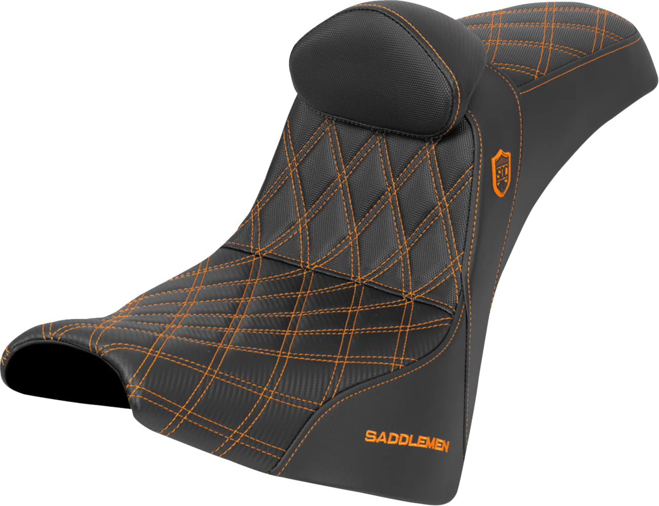 SADDLEMEN Pro Series SDC Performance Seat - w/ Backrest - Orange Stitch - Gripper - FXBB/FXST '18-'25 SC81830DB3