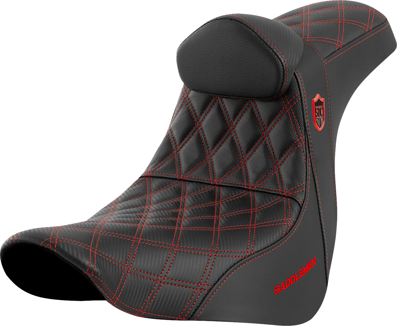 SADDLEMEN Pro Series SDC Performance Seat - w/ Backrest - Red Stitch - FL/FX '18-'23 SC81829REDRT
