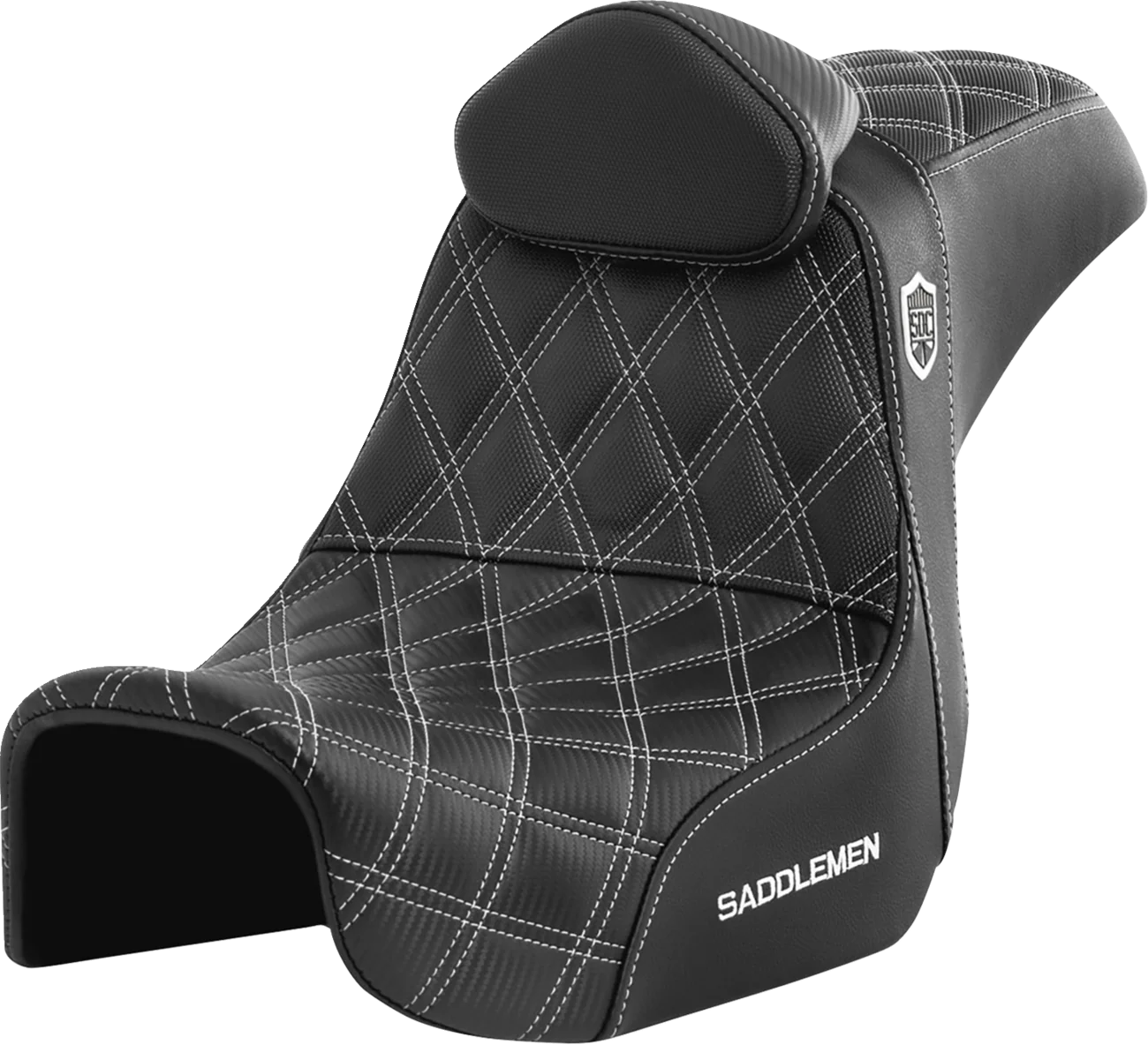 SADDLEMEN Pro Series SDC Performance Seat - w/ Backrest - White Stitch - Dyna '06-'17 SC80604WHIRT