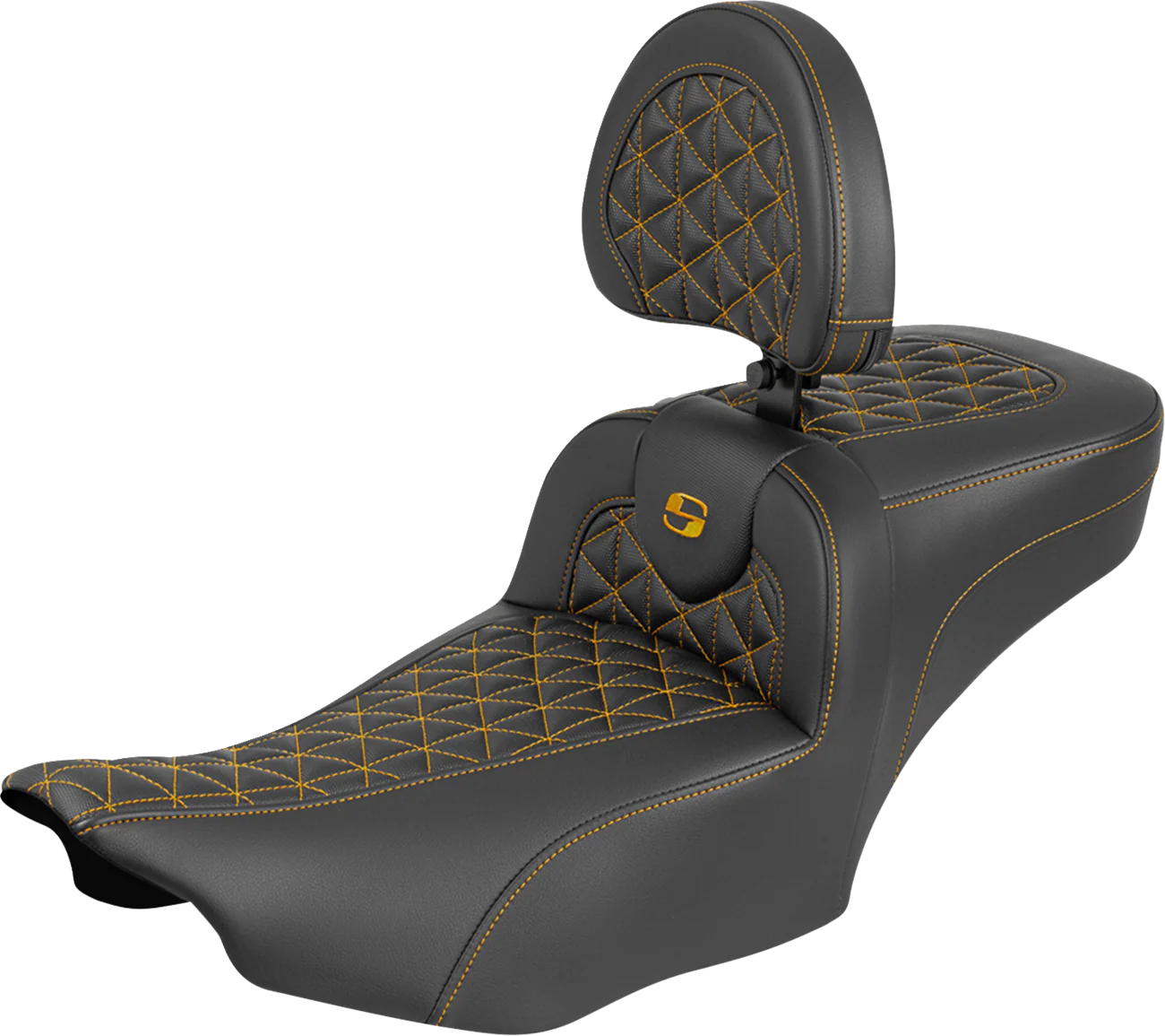 SADDLEMEN Roadsofa™ Extended Reach Seat - with Backrest - Gold Stitch - FLH/FLT '23-'25 823-07-211B7