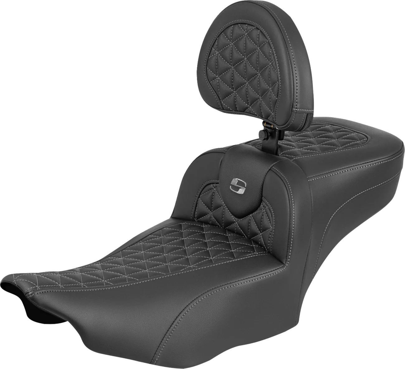 SADDLEMEN Roadsofa™ Extended Reach Seat - with Backrest - Gray Stitch - FLH/FLT '23-'25 823-07-211B2