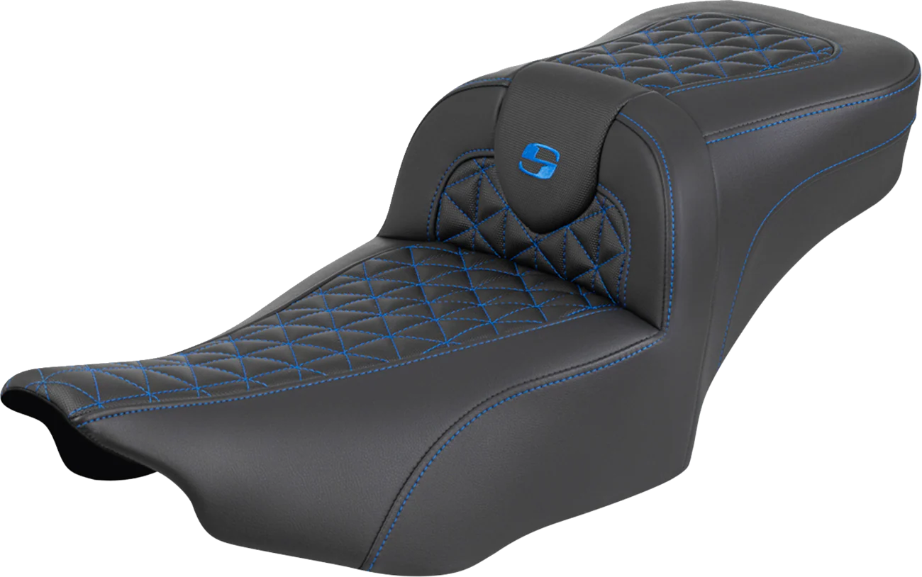 SADDLEMEN Roadsofa™ Extended Reach Seat - without Backrest - Blue Stitch - FLH/FLT '23-'25 823-07-21101