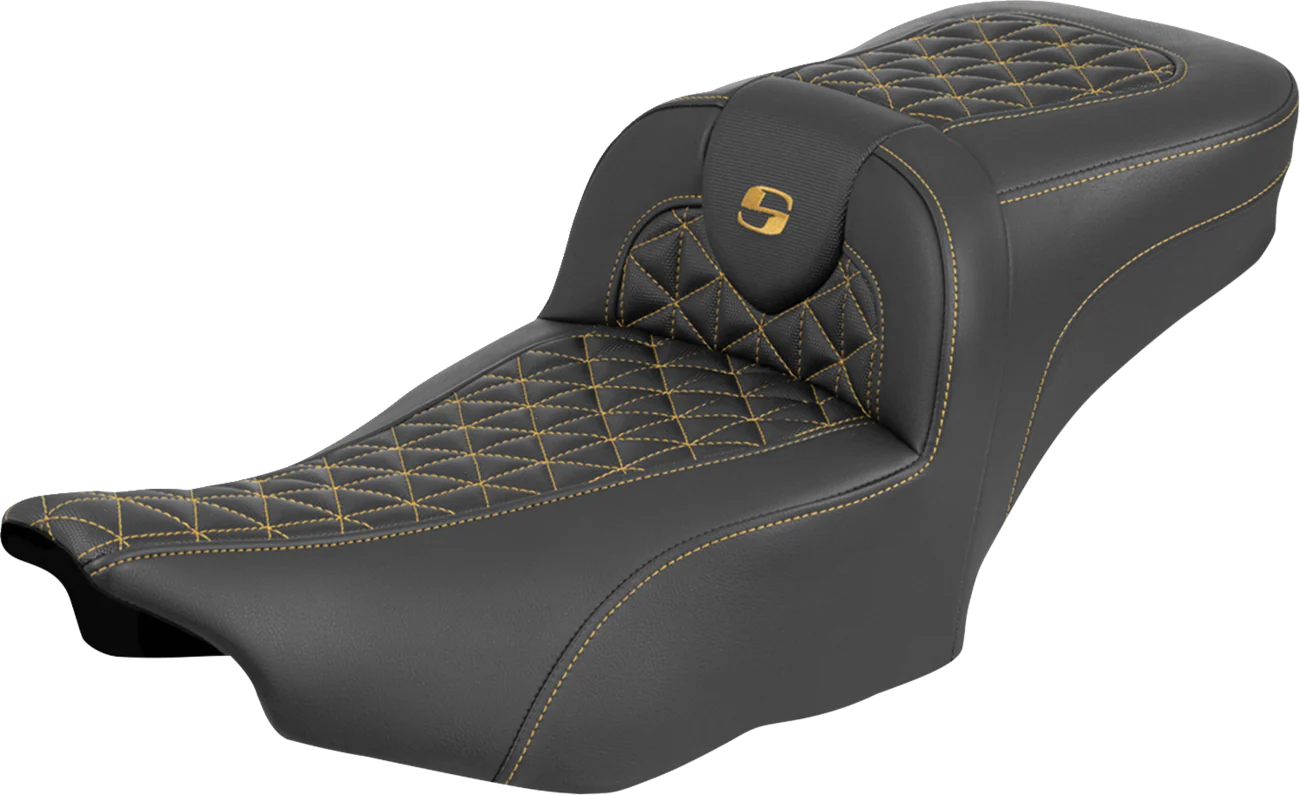 SADDLEMEN Roadsofa™ Extended Reach Seat - without Backrest - Gold Stitch - FLH/FLT '23-'25 823-07-21107