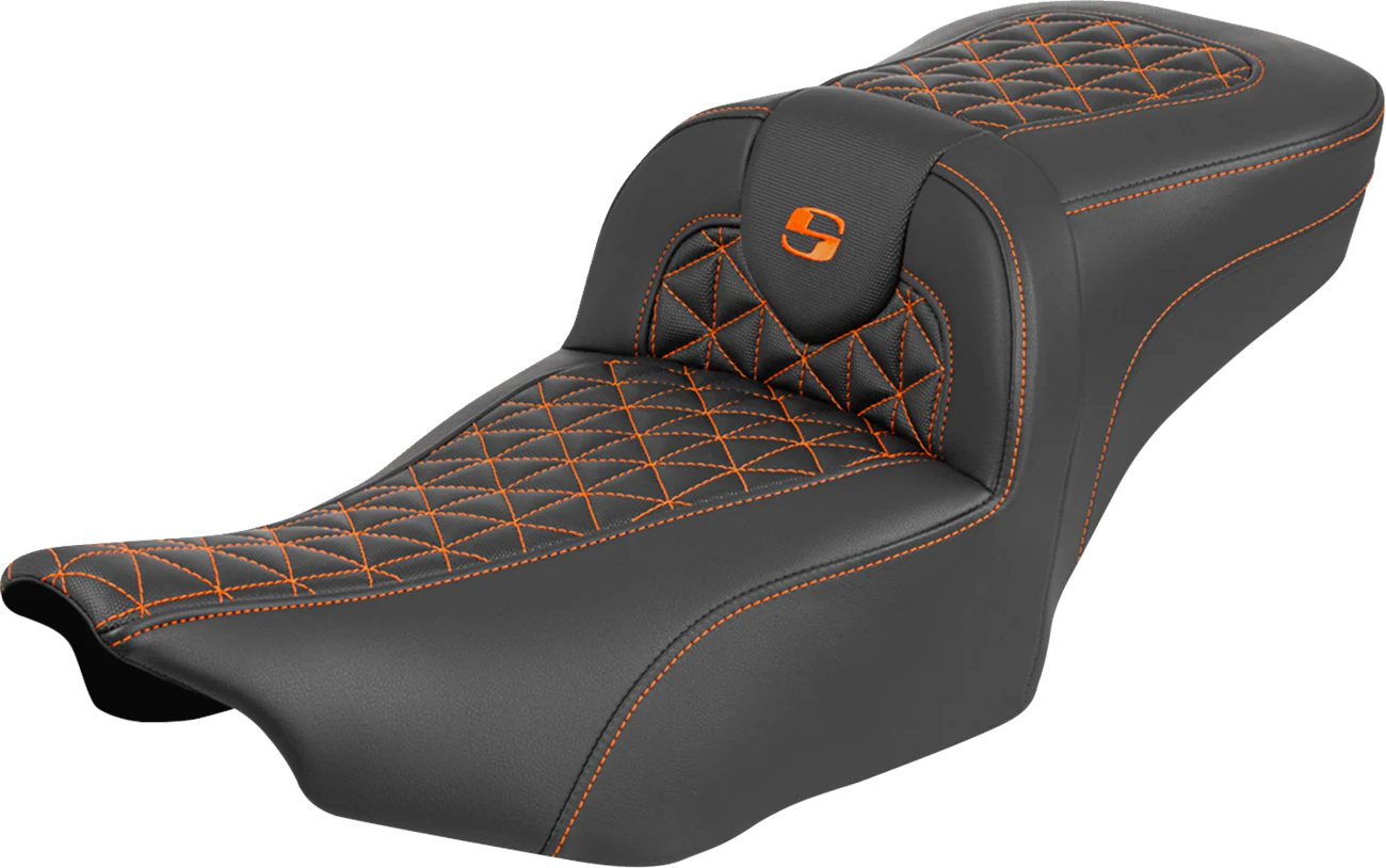 SADDLEMEN Roadsofa™ Extended Reach Seat - without Backrest - Orange Stitch - FLH/FLT '23-'25 823-07-21103